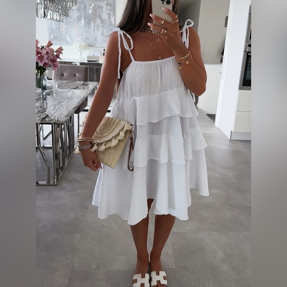 Ruffled Tie Shoulder Mini Dress